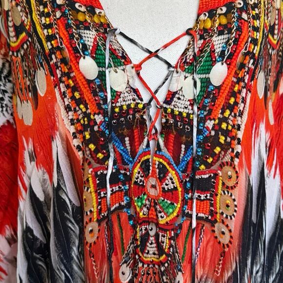 Shahida Parides Nomad Kaftan feather print Lisa Rinna Real Housewives OS One Sz - Picture 8 of 16